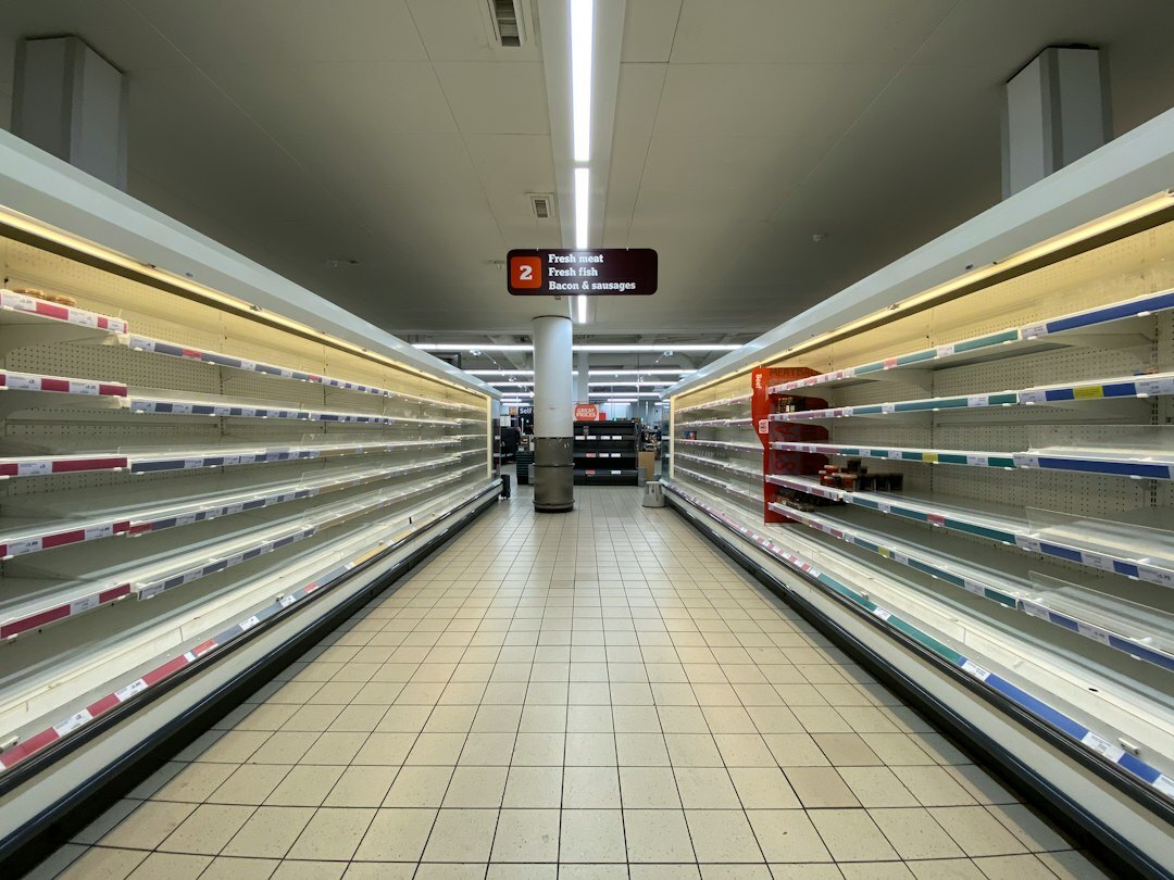 empty store shelves at night